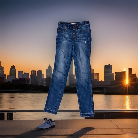 Madewell Denim - Madewell Button Fly 10" High Rise Skinny Jean Women Sz 27 Medium Wash Distressed